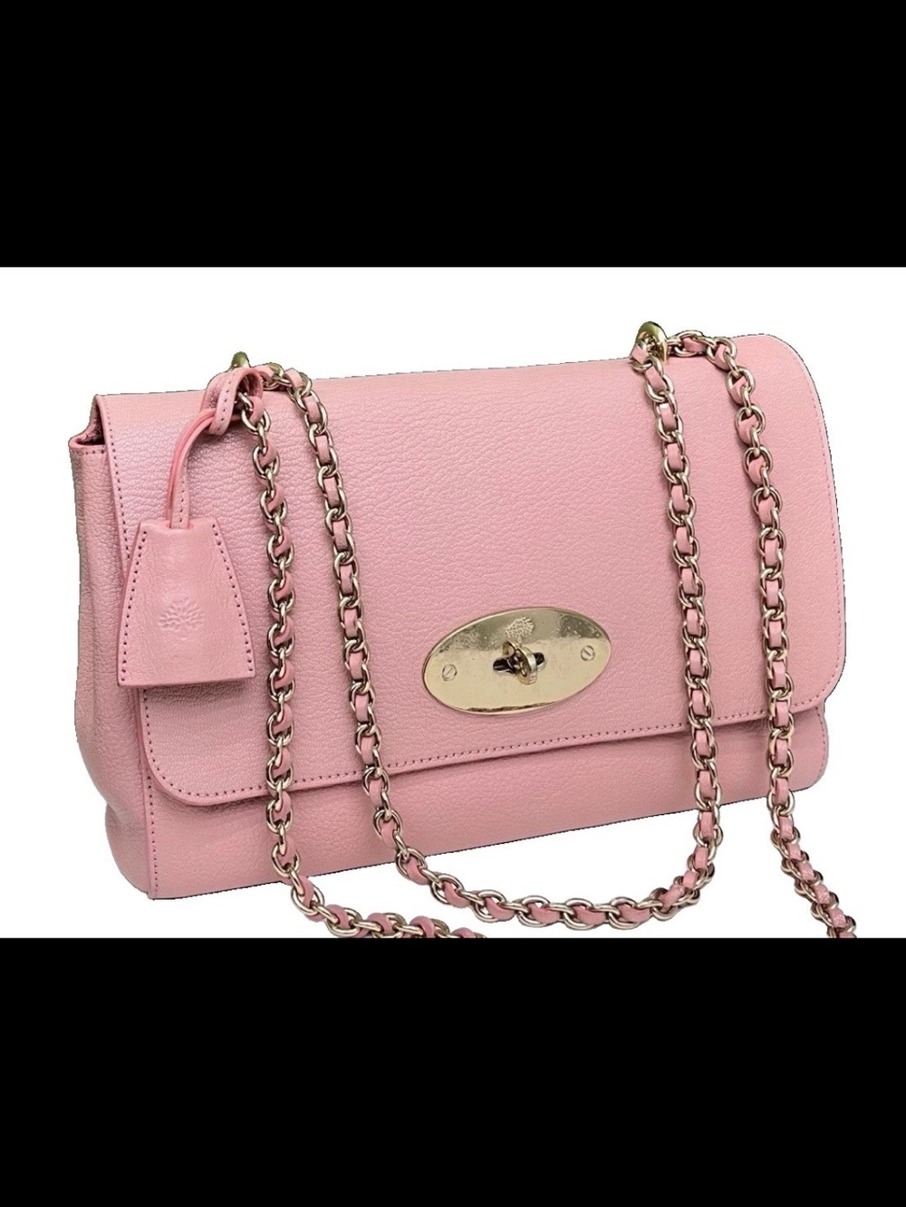 Mulberry Pink Pebbled Leather Shoulder Bag with Gold Chain
